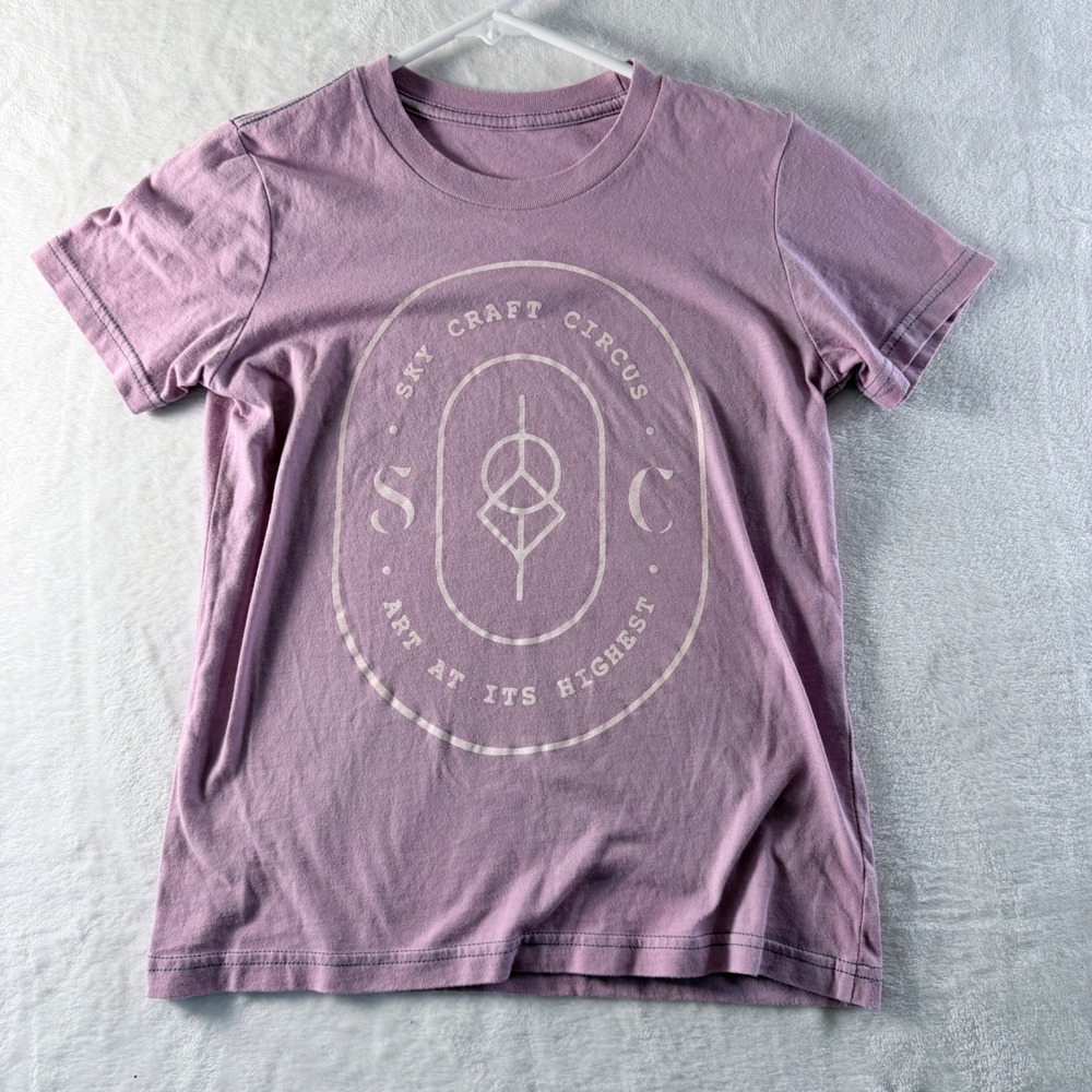 Purple Graphic T Shirt Sky Craft Circus Tee Short Sleeve Casual Top